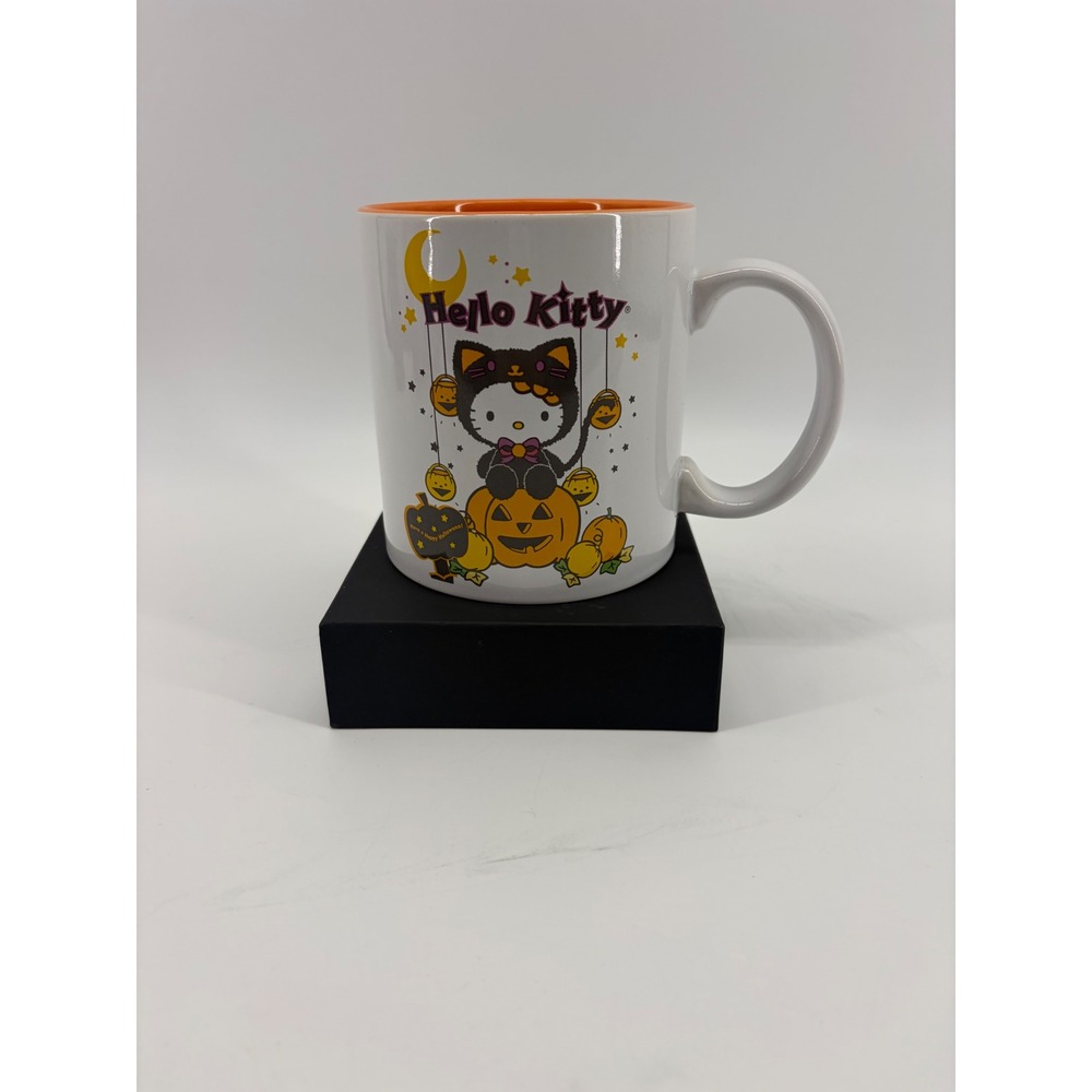 Hello Kitty Halloween Mug Silver Buffalo Black Cat Pumpkin Orange White 20oz Cup